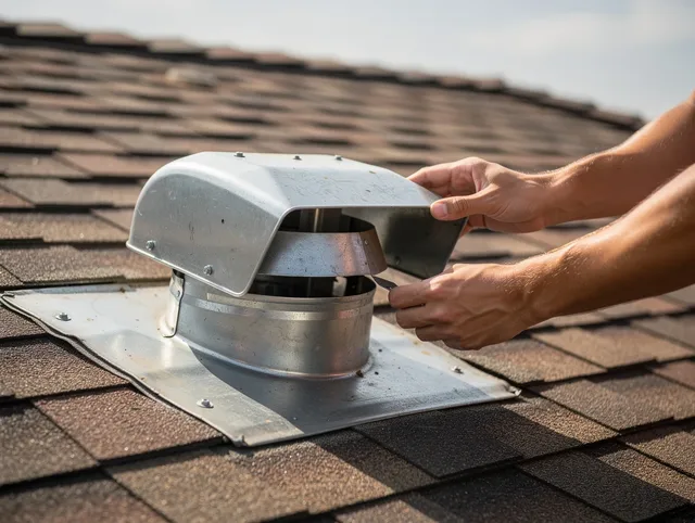 Darien Dryer Vent Cleaning certified technician safely cleaning a roof-mounted dryer vent in Darien
