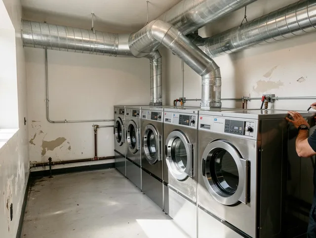 Darien Dryer Vent Cleaning team performing large-scale commercial dryer vent cleaning in Darien