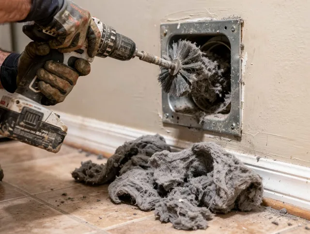 Certified Darien Dryer Vent Cleaning technician performing dryer vent cleaning in Darien