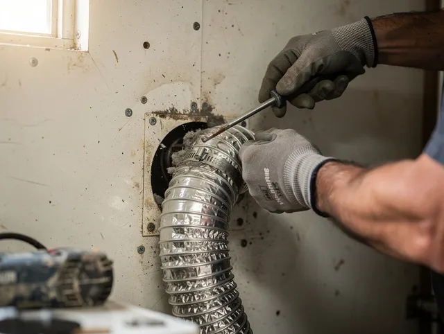 Darien Dryer Vent Cleaning technician performing precise dryer vent hose installation in Darien