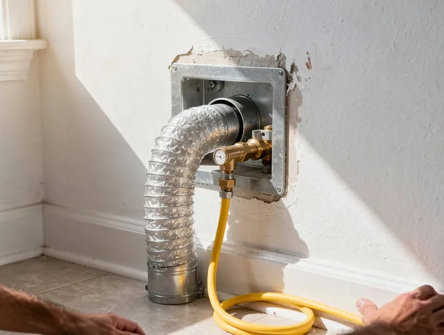 Darien Dryer Vent Cleaning certified technician performing specialized gas dryer vent cleaning in Darien